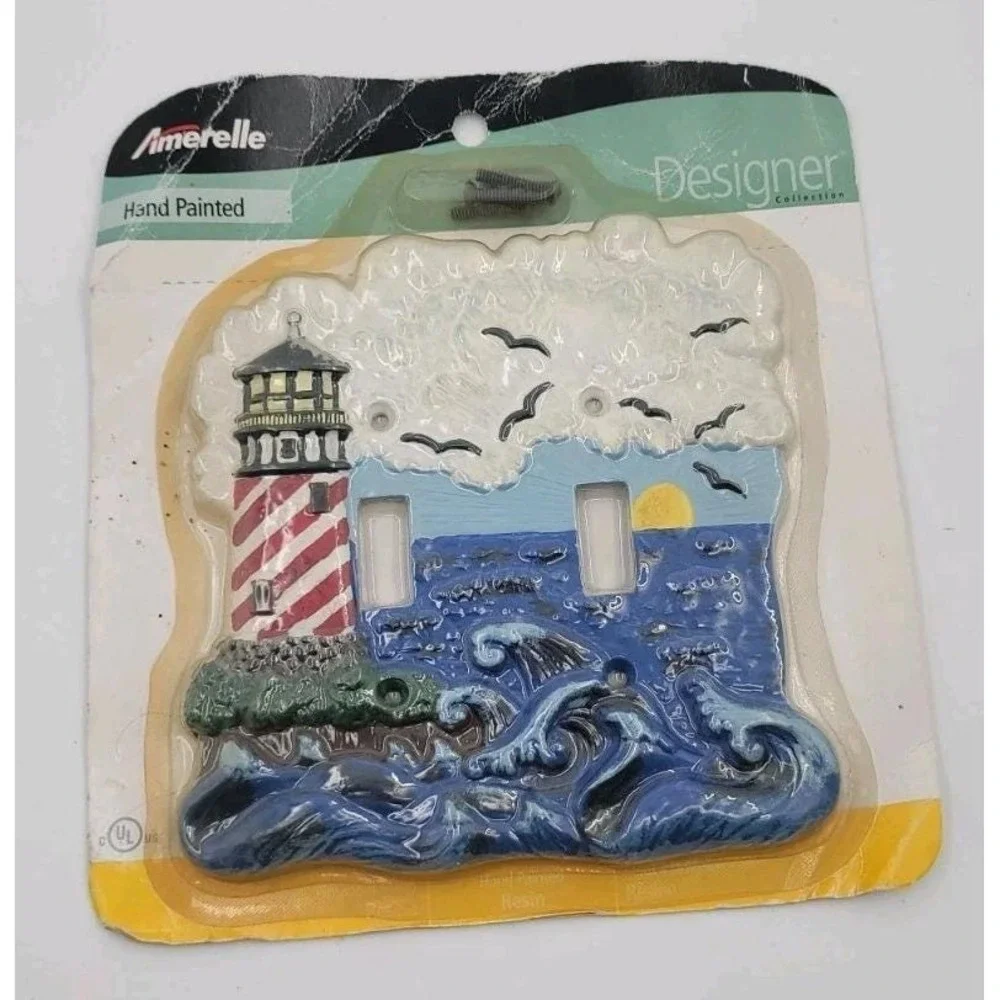 Light switch cover lighthouse ocean sea Hand Painted Amerelle Resin grannycore‎